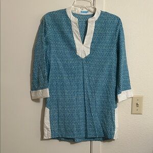 J. McLaughlin Teal, Green, and White Patterned Tunic